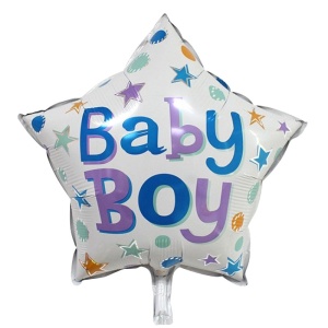 Set 2 Baloane din Folie Metalizata, Flippy, Figurine Stea si Cerc, Tema Botez Baietel, 45 cm, Ambalaj Individual, Pai Inclus, Umflare cu Aer sau Heliu, Albastru - Img 3