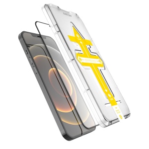 Set 2 folii sticla securizata cu sistem de montare usor si rapid Full Cover 3D Flippy compatibila cu Apple iPhone 12 Pro Max Negru - Img 1