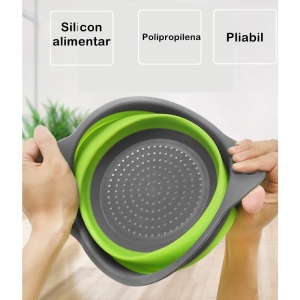 Set 2 strecuratori pliabile din silicon alimentar Flippy, cu manere, fund antiaderent si antialunecare, rotunda, doua dimensiuni, usor de depozitat, compatibil cu masina de spalat vase, verde - Img 2