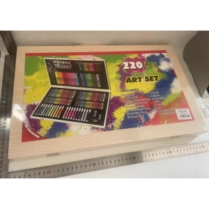 Set 220 Piese pentru Desen si Pictura, Flippy, Tip Servieta din Lemn, Model Natur, 48 x 30 x 5 cm, Multicolor - Img 6