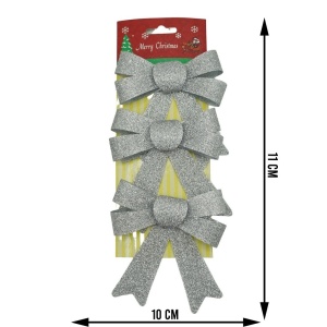 Set 3 fundite pentru brad, Argintii, cu sclipici, 10 x 11 cm, din poliester, Flippy - Img 6