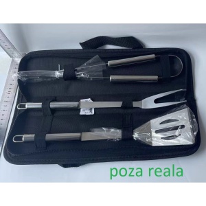 Set 3 Ustensile pentru Gratar, Flippy, din Otel Inoxidabil, Geanta Oxford, Argintiu - Img 2