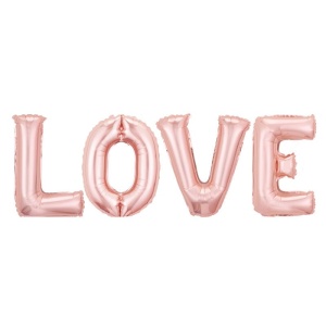 Set 4 Baloane din Folie Metalizata, Flippy, Figurine Litere, Model Scris Love, Tema Iubire, 80 cm, Ambalaj Individual, Pai Inclus, Umflare cu Aer sau Heliu, Roz - Img 1