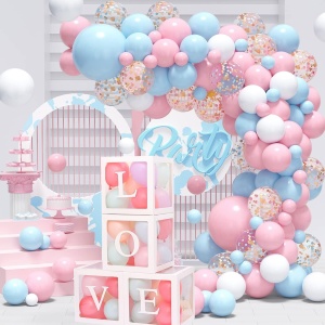 Set 4 Cutii pentru Baloane, Flippy, Model Scris Love, Tematica Iubire, Cuburi Decorative din Plastic, Accesorii pentru Petrecere, 30 x30 cm, Transparente Contur Alb - Img 3