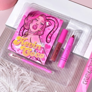 Set 4 Produse de Machiaj, KEVIN &amp; COCO, Pink Loving-heart Leopard Girl, 18 culori, 20.5 x 18.2 x 2.2 cm - Img 4