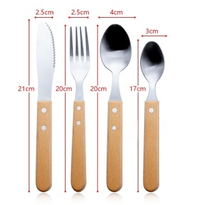 Set 4 tacamuri pentru masa Flippy, otel 304, lingura, lingurita desert, cutit, furculita, maner din lemn de fag, 20 x 4 x 2 cm, gri - Img 6