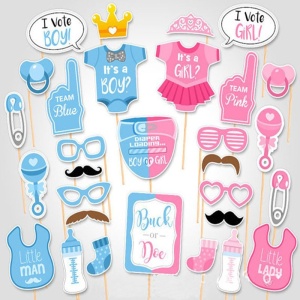 Set 43 de Accesorii pentru Petrecere, Flippy, Props pentru Coltul de Poze, Gender Reveal, Tematica Baby Shower, Albastru-Roz - Img 5