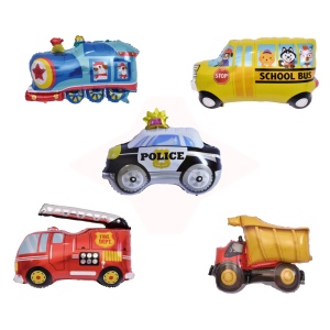 Set 5 Baloane Folie Metalizata, Flippy, Figurine Masini, 30 cm, Ambalaj Individual, Pai inclus, Umflare cu Aer sau Heliu, Multicolor - Img 1