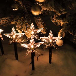 Set 5 Lampi solare LED de exterior Model Stea, pentru gradina, Flippy, 35.5 cm, Alb Cald - Img 6