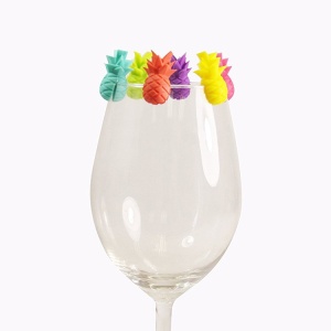 Set 6 Accesorii pentru Pahare, Flippy, pentru Petreceri/Cocktailuri, din Silicon, Model Ananas, Multicolor - Img 1