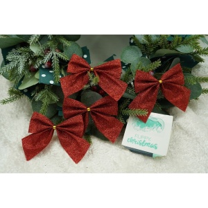 Set 6 fundite pentru brad, Rosii, clasice, cu sclipici, 8 x 9 cm, din poliester, Flippy - Img 3