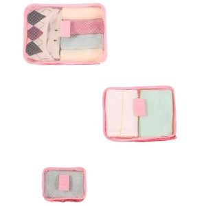Set 6 Genți de Calatorie, Flippy, pentru Depozitare, Impermeabile, Organizator, Multifuncționale, Design cu Plasa, Pliabile, Fermoar, Dimensiuni Diferite, Roz - Img 5