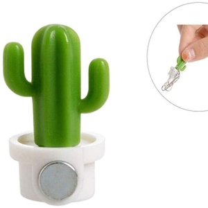 Set 6 Magneti de Frigider, Flippy, Model Cactusi in Ghiveci, din ABS si Magnet, Verde/Alb - Img 9