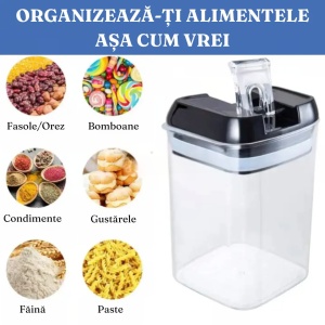 Set 7 Recipiente Organizare Alimente, Flippy, Inchidere Etansa, Etichete Reutilizabile, Cupe Masurare, 4 Dimensiuni Diferite, din Plastic Dur, Transparent - Img 3