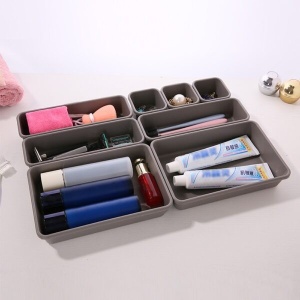 Set 8 cutii depozitare, pentru sertar, cosmetice, ustensile bucatarie, textile, plastic, gri, Flippy, 23.5 x 16 cm - Img 4