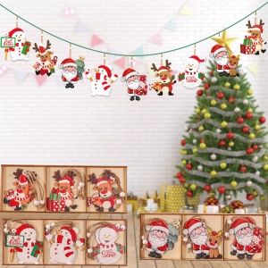 Set 9 Decoratiuni de Craciun din Lemn, Flippy, cu Snur pentru Agatare in Brad, 3 Modele, Model Mos Craciun cu Brad, Ren si Cadouri, Diferite Dimensiuni, Multicolor - Img 10