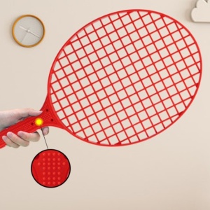 Set Badminton pentru Copii, Flippy, Doua Palete, Fluturas, 2 Mingi, Minge cu Elastic pentru Antrenament, Suport de Prindere Stabil, 40.5x23 cm, Rosu Galben - Img 6