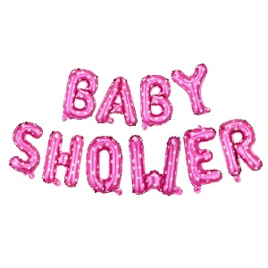 Set Baloane din Folie Metalizata, Flippy, Model Baby Shower, Litere de 40 cm, Baloane Party, Ambalaj Individual, Pai, Ata si Adeziv Incluse, Umflare cu Aer sau Heliu, Roz - Img 1