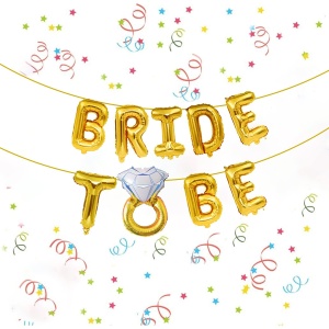 Set Baloane din Folie Metalizata, Flippy, Model Bride to Be cu Inel de Logodna, Litere de 40 cm, Baloane Party, Ambalaj Individual, Pai Inclus, Umflare cu Aer sau Heliu, Auriu - Img 6
