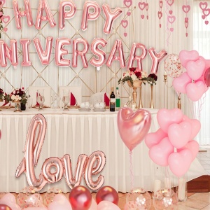 Set Baloane din Folie Metalizata, Flippy, Model Happy Anniversary, Litere de 40 cm, Baloane Party, Ambalaj Individual, Pai Inclus, Umflare cu Aer sau Heliu, Roz - Img 8