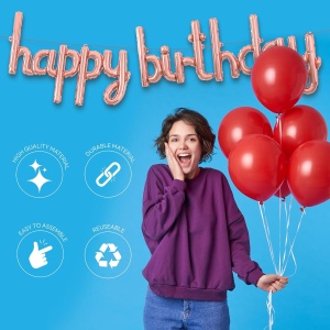 Set Baloane din Folie Metalizata, Flippy, Model Happy Birthday, 45x85 cm, 45x124cm, Baloane Party, Ambalaj Individual, Pai Inclus, Umflare cu Aer sau Heliu, Roz Pal - Img 2