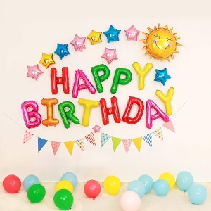 Set Baloane din Folie Metalizata, Flippy, Model Happy Birthday, Litere de 40 cm, Baloane Party, Ambalaj Individual, Pai, Ata si Adeziv Incluse, Umflare cu Aer sau Heliu, Multicolor - Img 5