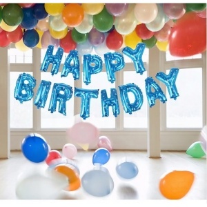 Set Baloane din Folie Metalizata, Flippy, Model Happy Birthday, Litere de 40 cm, Baloane Party, Ambalaj Individual, Pai, Ata si Adeziv Incluse, Umflare cu Aer sau Heliu, Albastru - Img 3