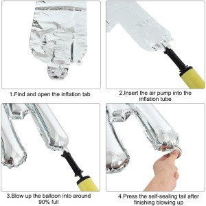 Set Baloane din Folie Metalizata, Flippy, Model Just Married, Litere de 40 cm, Baloane Party, Ambalaj Individual, Pai, Ata si Adeziv Incluse, Umflare cu Aer sau Heliu, Argintiu - Img 6