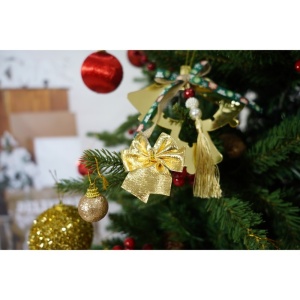 Set brad artificial de Craciun si elemente decorative, decorat cu conuri pin rosii, inaltime 210 cm, diametru 137 cm, 1172 ramuri, Flippy, verde, suport metalic inclus - Img 5