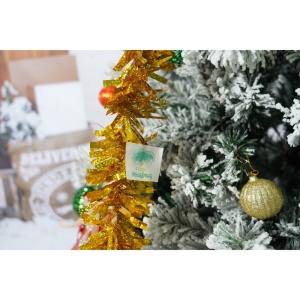 Set brad artificial de Craciun si elemente decorative, nins, decorat cu conuri pin, pentru interior/exterior, inaltime 210 cm, diametru 131 cm, 630 ramuri, Flippy, alb/verde, suport metalic inclus - Img 5