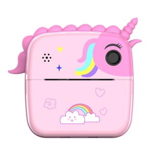Set Camera Instantanee pentru Copii, Flippy, Ecran HD 2.4'', 24MP, 1200 mAh, cu Functie de Printare Alb-Negru, cablu USB-C, Bluetooth, Compatibil iOS/Android, Model Unicorn, Roz - Img 1