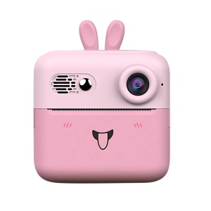 Set Camera Instantanee pentru Copii, Flippy, Ecran HD 2.4'', 24MP, 720P Video, 1200 mAh, cu Functie de Printare Alb-Negru, cablu USB-C, Bluetooth, Compatibil iOS/Android, Imprimare APP, Model Iepure, Roz - Img 1