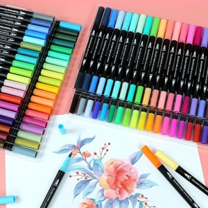 Set Carioci pe Baza de Apa, Flippy, 2 in 1, pentru Pictura, Caligrafie, 60 Culori, Penar Negru, Corp Carioca Negru, 26.5 x 17.5 x 4.5 cm, Multicolor - Img 2