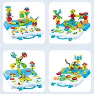 Set Constructie Bormasina Magica cu Servieta, Flippy, 310 Piese, Albastru, Piese Multicolore, Plastic, 31x46 cm - Img 6