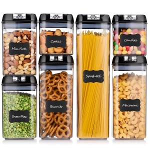 Set Cutii de Depozitare a Alimentelor, Flippy, 7 Recipiente, 10 Etichete Reutilizabile, 4 Linguri, pentru Bucatarie, Spatula, Etansare, Fara BPA, Transparente, Capac Negru - Img 7