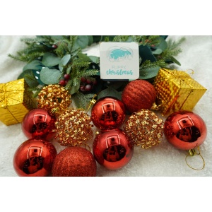 Set de 20 ornamente de brad, Flippy, de tip Glob, Rosu/ Auriu, din polistiren, cu finisaj sclipitor , cutie 6 cm adancime x 29 cm lungime x 24 cm inaltime - Img 3