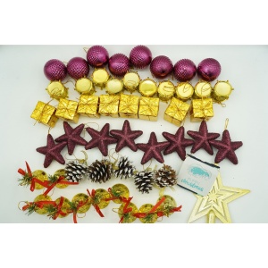 Set de 50 ornamente de brad, Flippy, de tip Glob, Rosu/ Auriu, din plastic, cu finisaj sclipitor , cutie 18 cm lungime x 12 cm adancime x 18 cm inaltime - Img 2