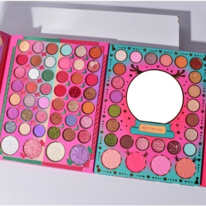 Set de Machiaj Kevin&Coco, 72 de Culori, Paleta de Farduri, Iluminatoare, Blush, Model Christmas Babe, Oglinda Rotunda, 25.5x20x1.7 cm, Multicolor - Img 3