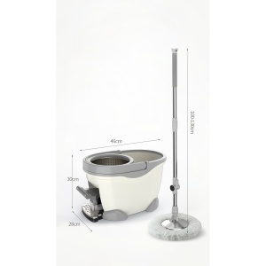 Set Galeata cu Pedala si Mop Rotativ 360°, Flippy, Cu Actiune Centrifuga x4, Pentru Uz Casnic, Maner din Otel Inoxidabil Telescopic, 2 Capte din Bumbac, 46x30x28 cm, Alb Ivoir - Img 7