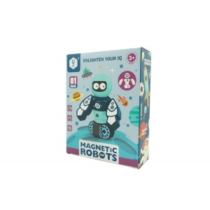 Set inteligent de blocuri magnetice pentru copii, 7 piese, cutie depozitare, robotel, albastru - Img 1