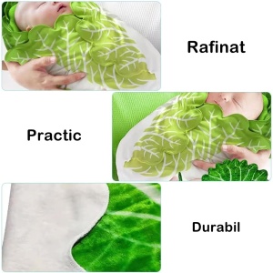 Set patura flanel si caciula Flippy, forma frunza de salata, pentru nou-nascuti, material poliester, 85 cm, verde - Img 3