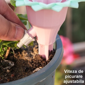 Set picuratoare cu valva pentru irigare Flippy, design floare, viteza reglabila, fixare prin infigere, practic, 16.8 x 9 cm, roz - Img 4