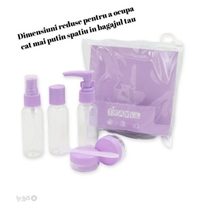 Set Recipiente pentru Cosmetice, Flippy, 5 Piese, cu Gentuta, pentru Calatorii, Reutilizabile, Mov, Material Plastic, 40 ml, 10g - Img 2