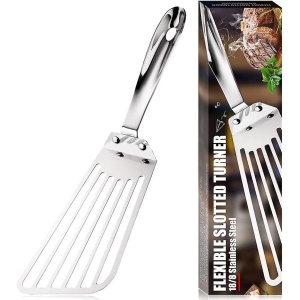 Spatula flexibila Flippy, Fish Turner, din otel, durabila, cu margini subtiri pentru taiere, pentru carne, oua, peste, multifunctionala, argintiu - Img 6