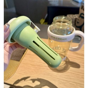 Sticla de Apa, Flippy, Termica, Mentinere 6 Ore, 1400 mL, cu Pai si Capac, PP si Silicon, cu Maner Alb, 25.5x7.5 cm, Verde - Img 3