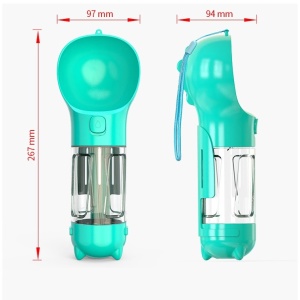 Sticla portabila 4 in 1 Flippy, pentru caini si pisici, cu 3 compartimente + lopetica, 300ml, apa, hrana, pungi igienice, lopetica, 26.7 x 9.7 x 9.4 cm, turcoaz - Img 8