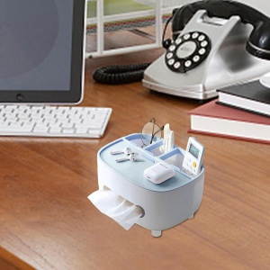 Suport pentru Servetele, Flippy, Cutie Multifunctionala, Design Minimalist, ABS, cu Suport pentru Obiectele Personale, pentru Birou, 21x12x12 cm, Albastru - Img 7