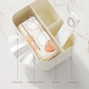 Suport pentru Servetele, Flippy, Cutie Multifunctionala, Design Minimalist, ABS, cu Suport pentru Obiectele Personale, pentru Birou, 21x15x13 cm, Crem - Img 7