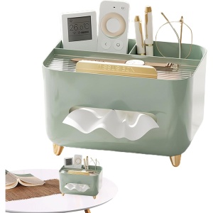 Suport pentru Servetele, Flippy, Cutie Multifunctionala, Design Minimalist, ABS, cu Suport pentru Obiectele Personale, pentru Birou, 21x15x13 cm, Verde - Img 2