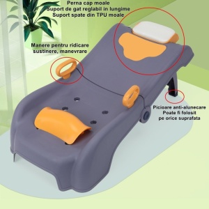 Suport Pliabil pentru Spalat Parul Flippy, Pentru Copii, 0 - 16 ani, cu Picioare Antialunecare, Material Polipropilena, Suport Cap Reglabil, cu Manere, 82 x 40 x 28 cm, Bleumarin - Img 3